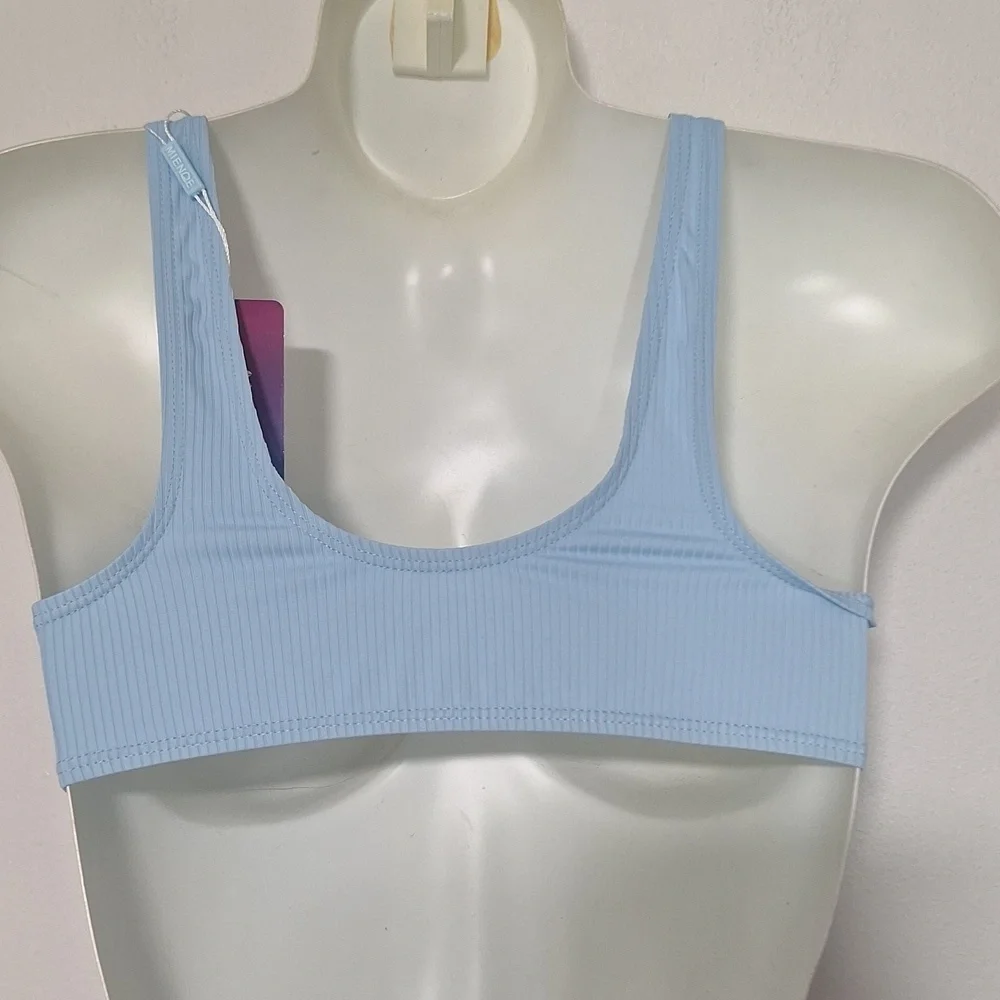 Mienqe Light Blue Ribbed Swim Bikini Set